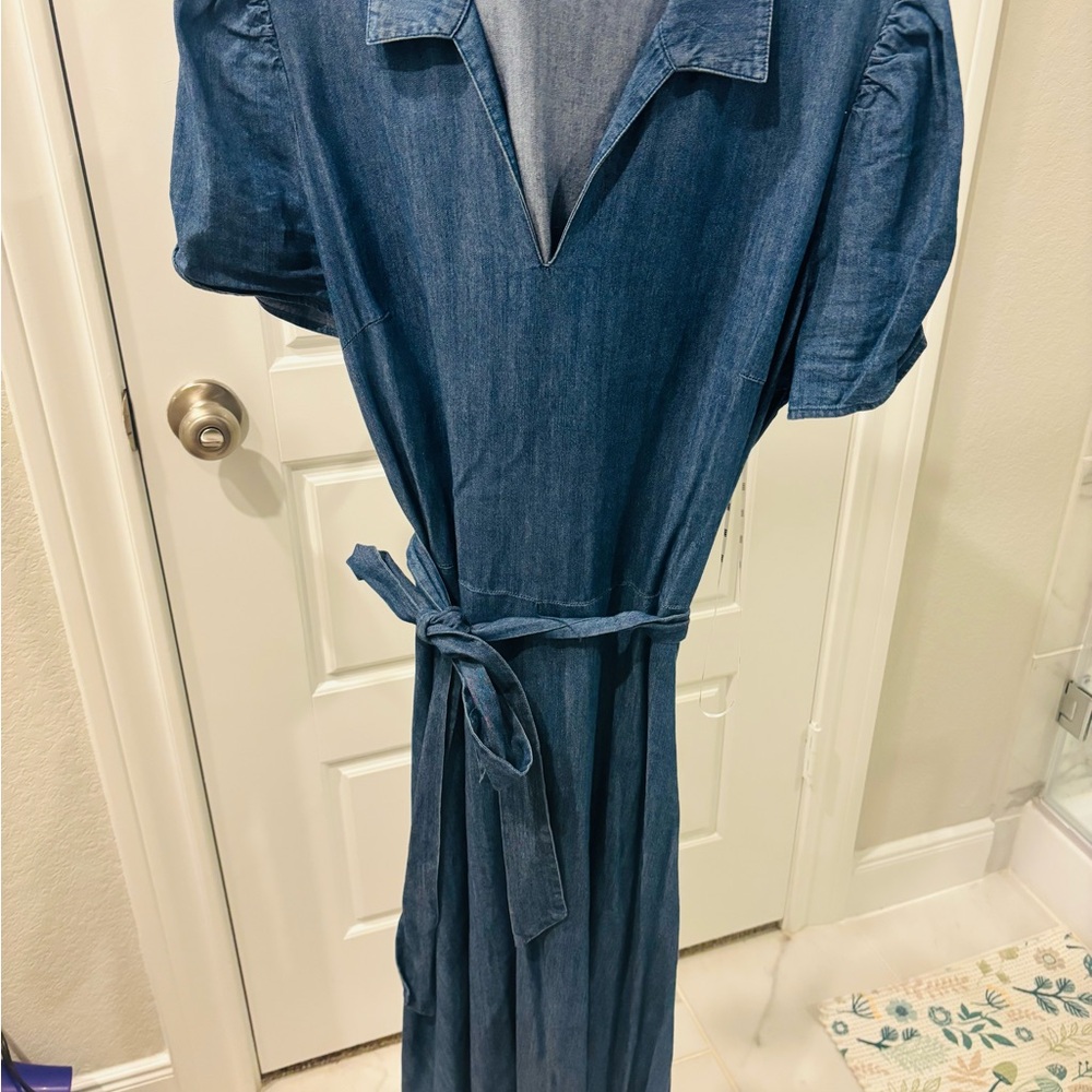 Denim Midi Dress with Belt